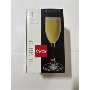 Box of 4 Cristar Champagne Glasses Flutes Goblets 6 1/4 Oz EUC
